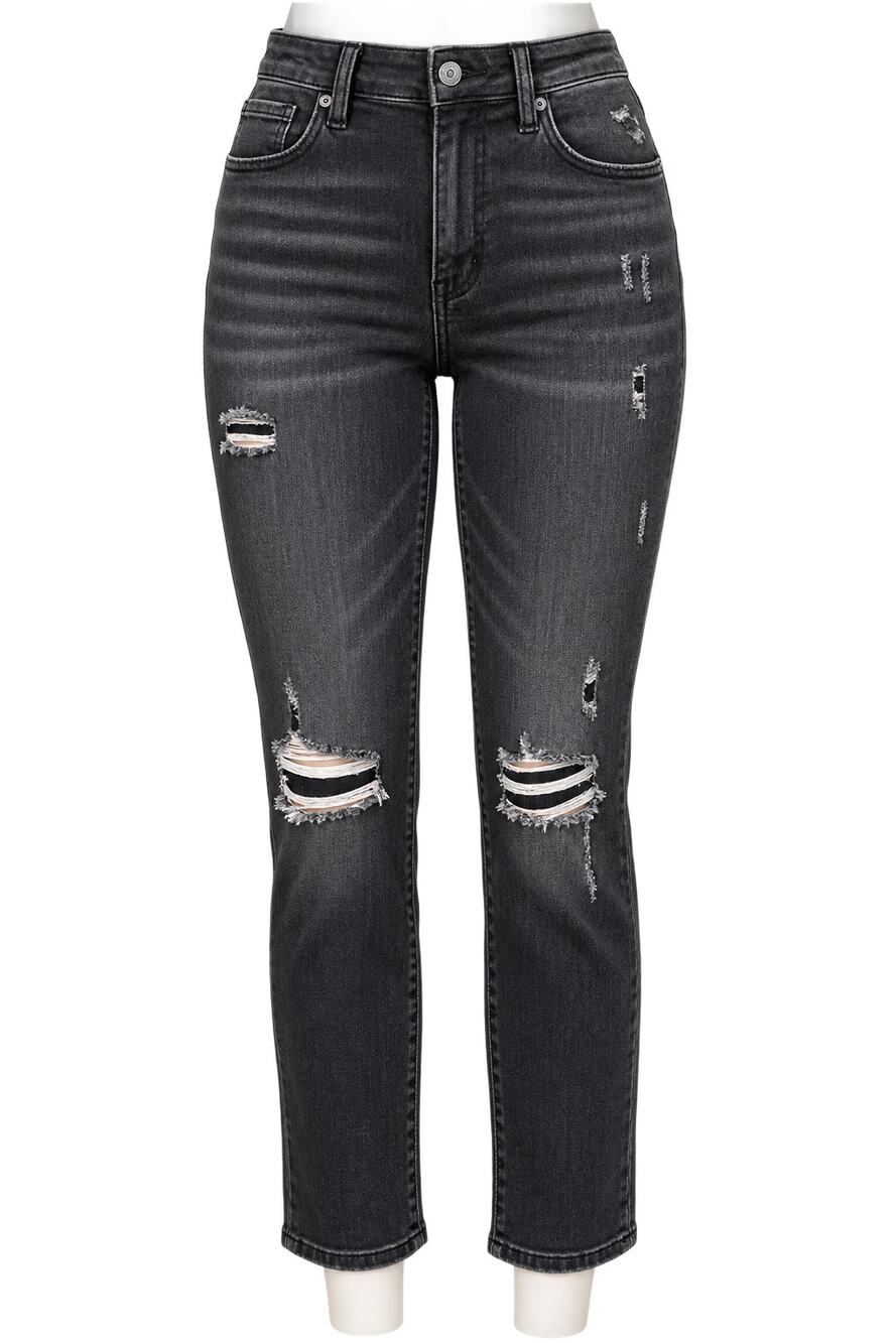 Risen Black Distressed High Rise Cropped Straight Jeans - Size 1/25 - Y2K